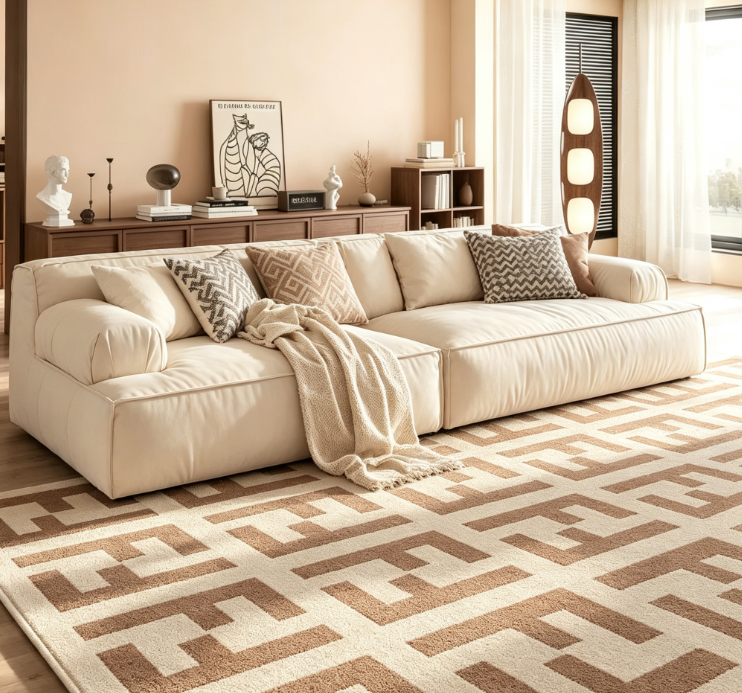 Short Pile Durable Living Room Carpet, Easy to Clean Non-Shedding Area Rug for Daily Use